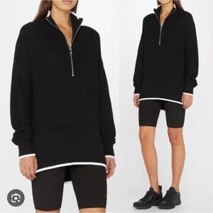Varley Black Half-Zip Sweater with White Trim